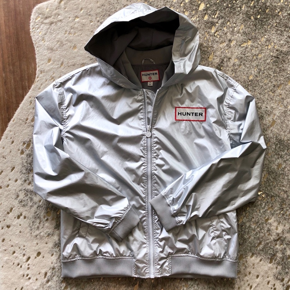 Hunter Silver Hooded Windbreaker Jacket Size Xl - image 1